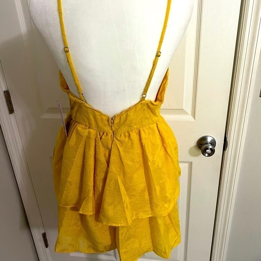 Wild Fable yellow halter spaghetti straps two tier dress Junior size L - Picture 3 of 8